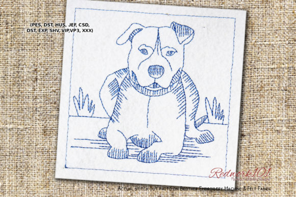Embroidery Designer Review: American Staffordshire Terrier Redwork